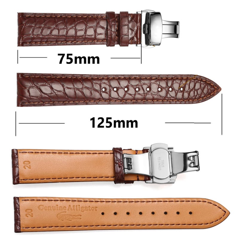 MORANO Moran Genuine Leather Band Alligator and Cowhide Replacement Deployment Buckle Watch strap18mm to 24mm Crocodile Leather Strap for Men's and Women's - Image 2